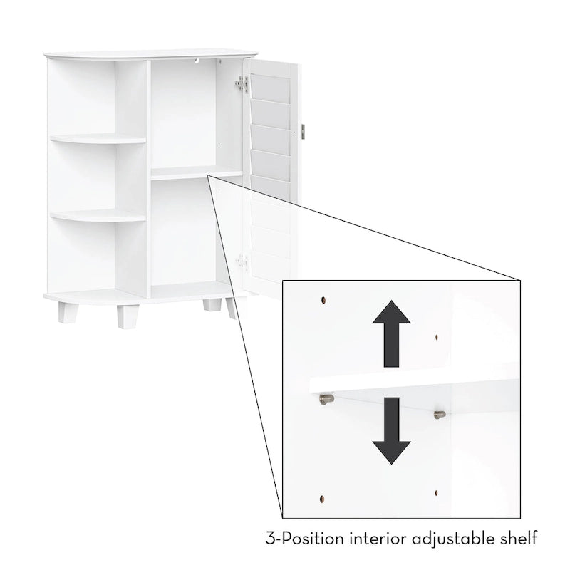 Meuble de rangement bas à porte unique et étagères latérales - Blanc