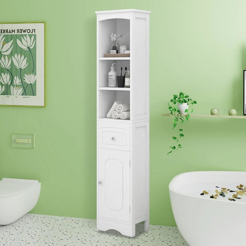 Meuble de rangement de salle de bain autoportant de 170 cm avec tiroir, porte et étagères réglables