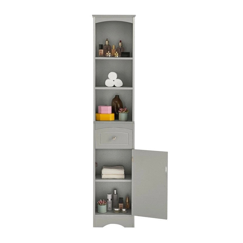 Meuble de rangement de salle de bain autoportant de 170 cm avec tiroir, porte et étagères réglables