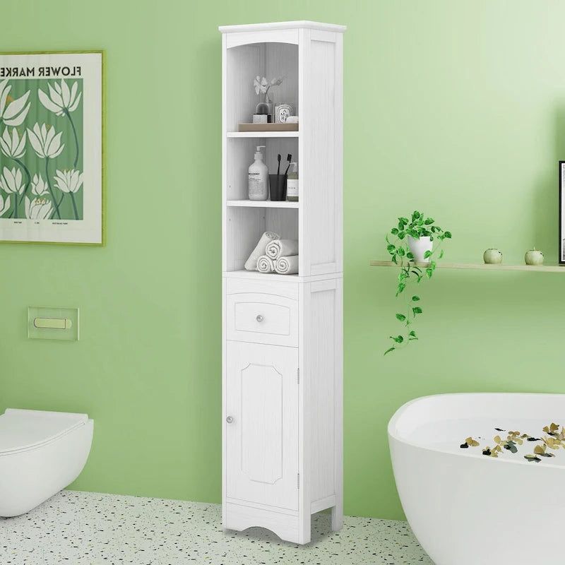 Meuble de rangement de salle de bain autoportant de 170 cm avec tiroir, porte et étagères réglables