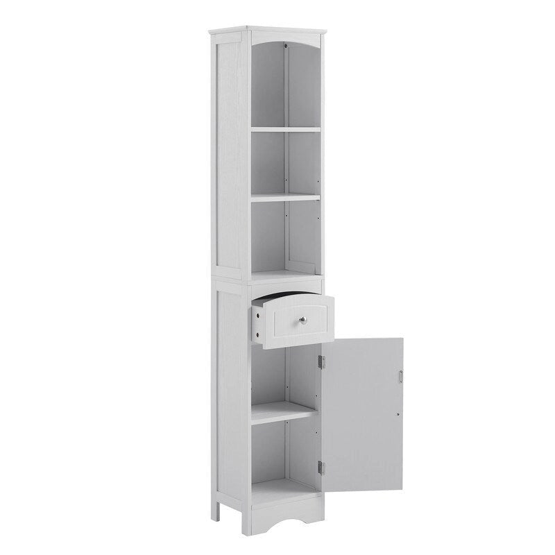 Meuble de rangement de salle de bain autoportant de 170 cm avec tiroir, porte et étagères réglables