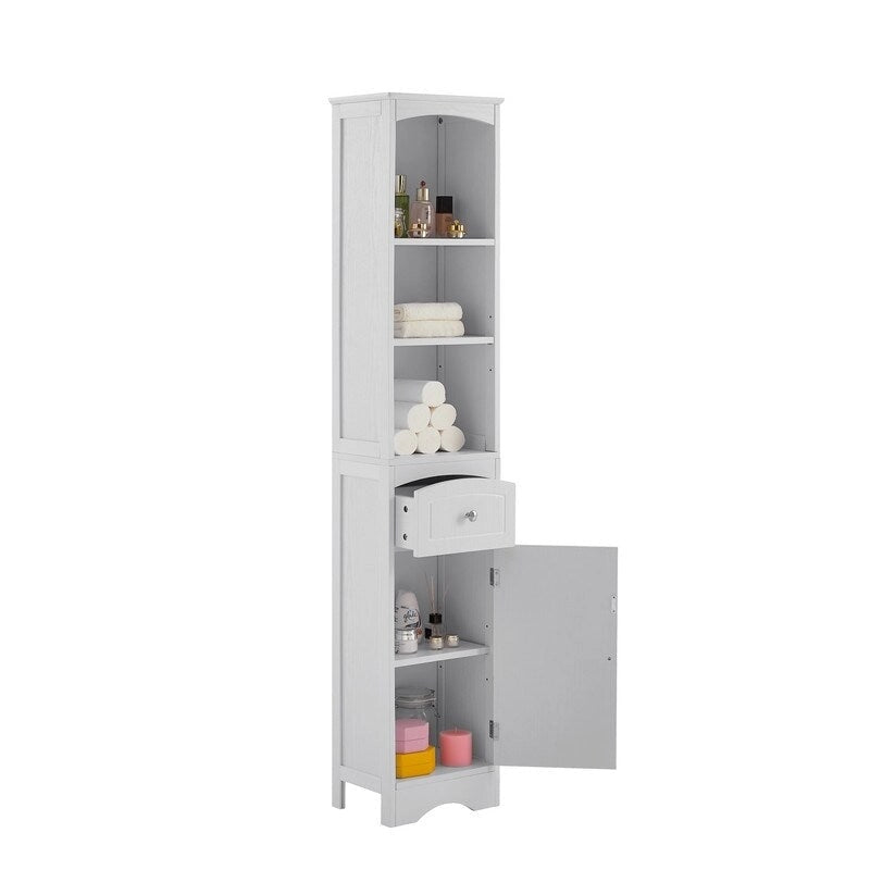 Meuble de rangement de salle de bain autoportant de 170 cm avec tiroir, porte et étagères réglables
