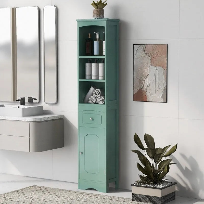 Meuble de rangement de salle de bain autoportant de 170 cm avec tiroir, porte et étagères réglables