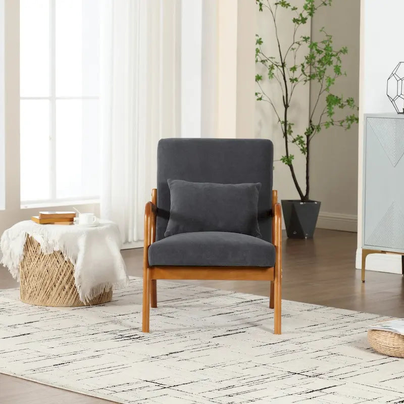 Fauteuil simple en bois avec revêtement en velours/cuir pour le salon