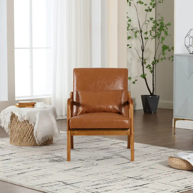 Fauteuil simple en bois avec revêtement en velours/cuir pour le salon