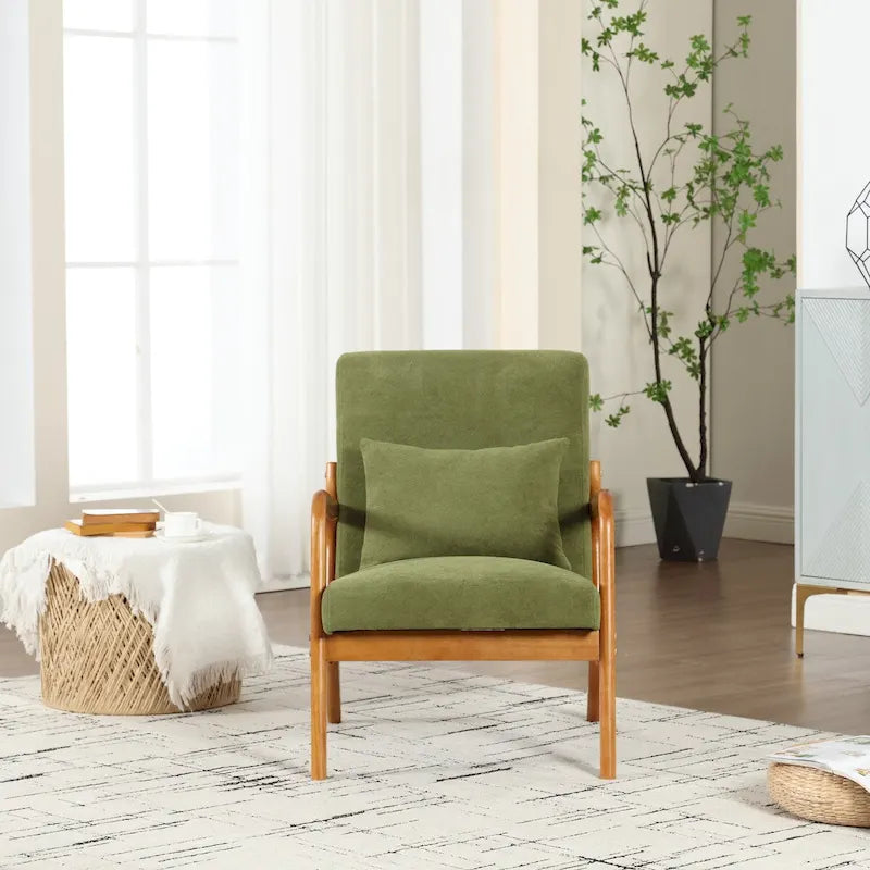 Fauteuil simple en bois avec revêtement en velours/cuir pour le salon