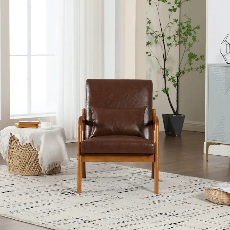 Fauteuil simple en bois avec revêtement en velours/cuir pour le salon