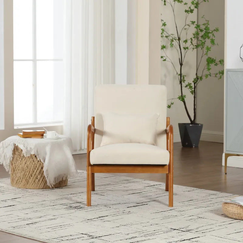 Fauteuil simple en bois avec revêtement en velours/cuir pour le salon