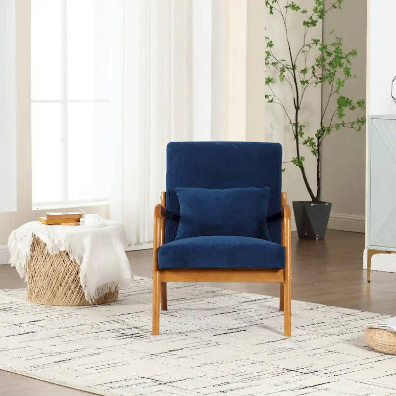 Fauteuil simple en bois avec revêtement en velours/cuir pour le salon