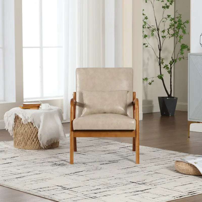 Fauteuil simple en bois avec revêtement en velours/cuir pour le salon