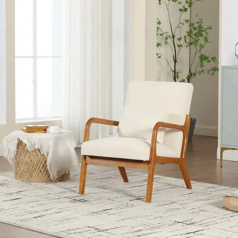 Velvet/leather Upholstered Mid-Century Modern Wood Frame Single Armchair for Living Room