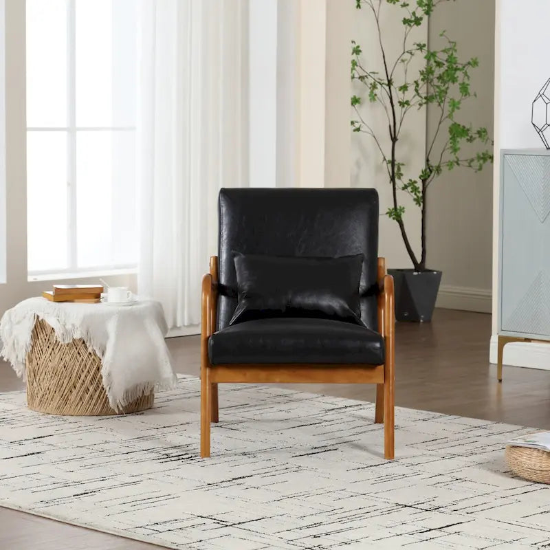 Fauteuil simple en bois avec revêtement en velours/cuir pour le salon