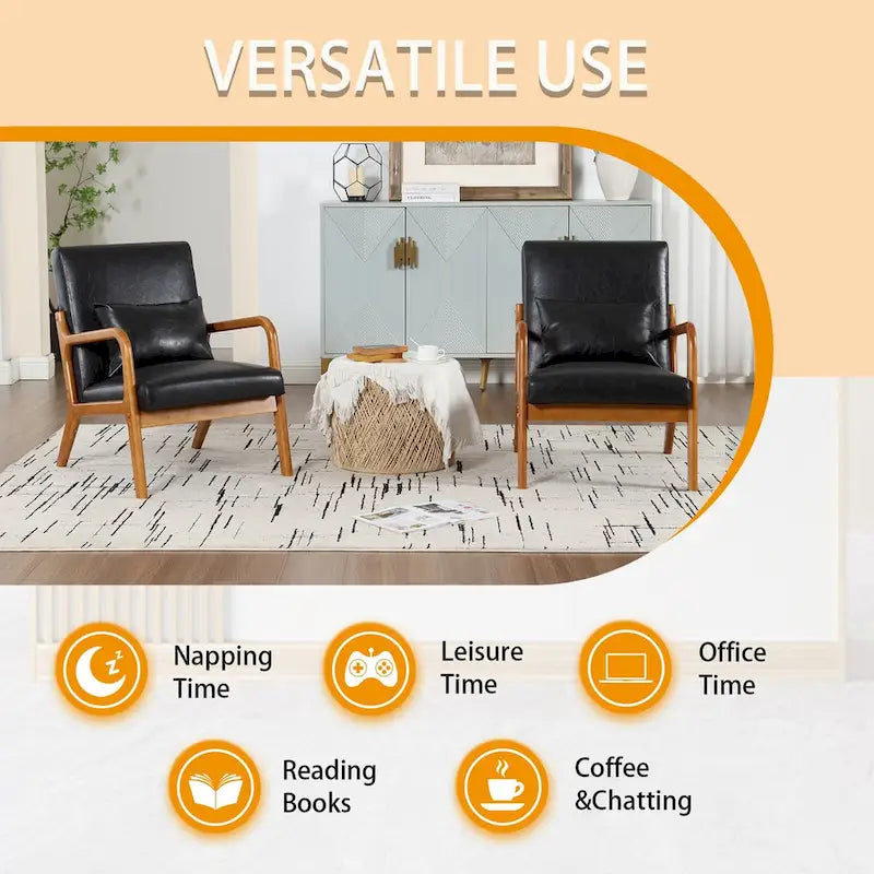 Fauteuil simple en bois avec revêtement en velours/cuir pour le salon