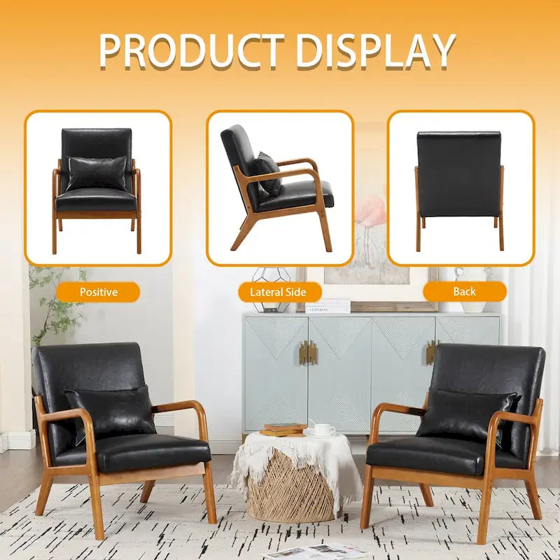 Fauteuil simple en bois avec revêtement en velours/cuir pour le salon
